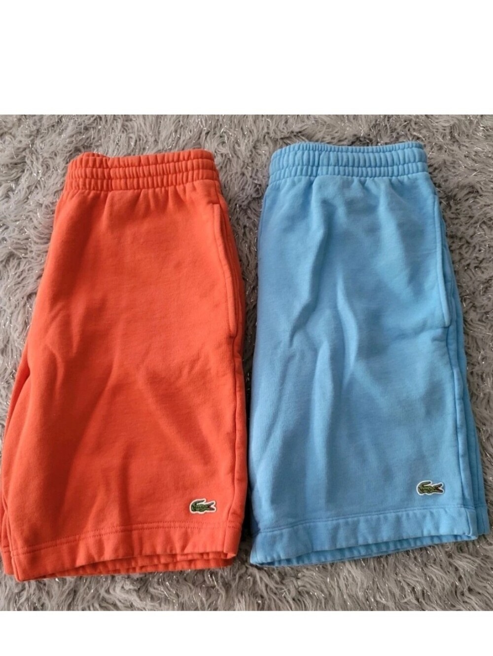 2 Lacoste Regular Fit Fleece Shorts Knee Length Sweats Orange Blue Drawstring S